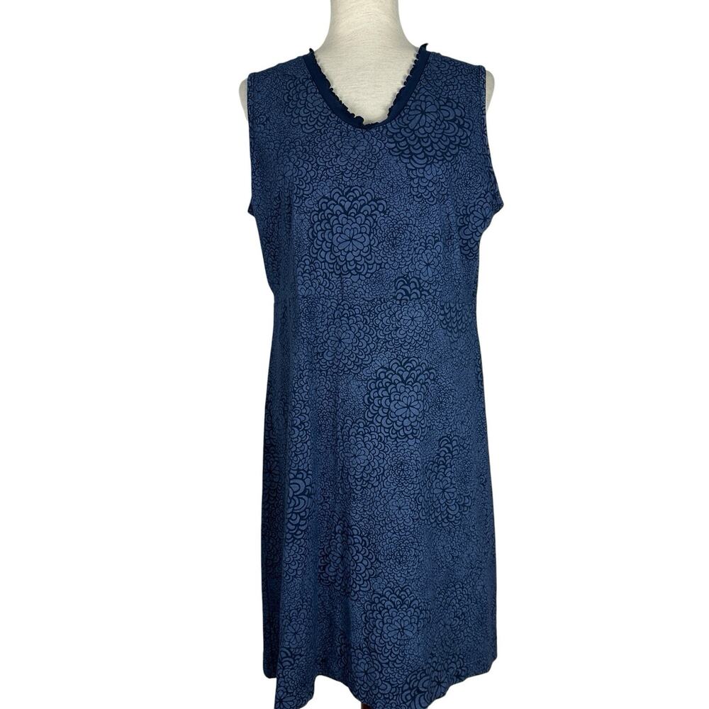Fresh Produce Knit Dress Women Large Blue Floral Cotton Sleeveless Travel
